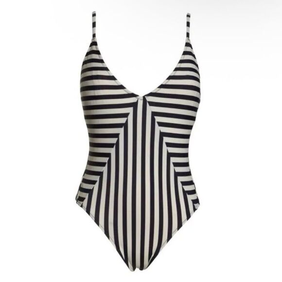 J. Crew Stripe Paneled V-Neck One-Piece Swimsuit Size 6 - Picture 6 of 11
